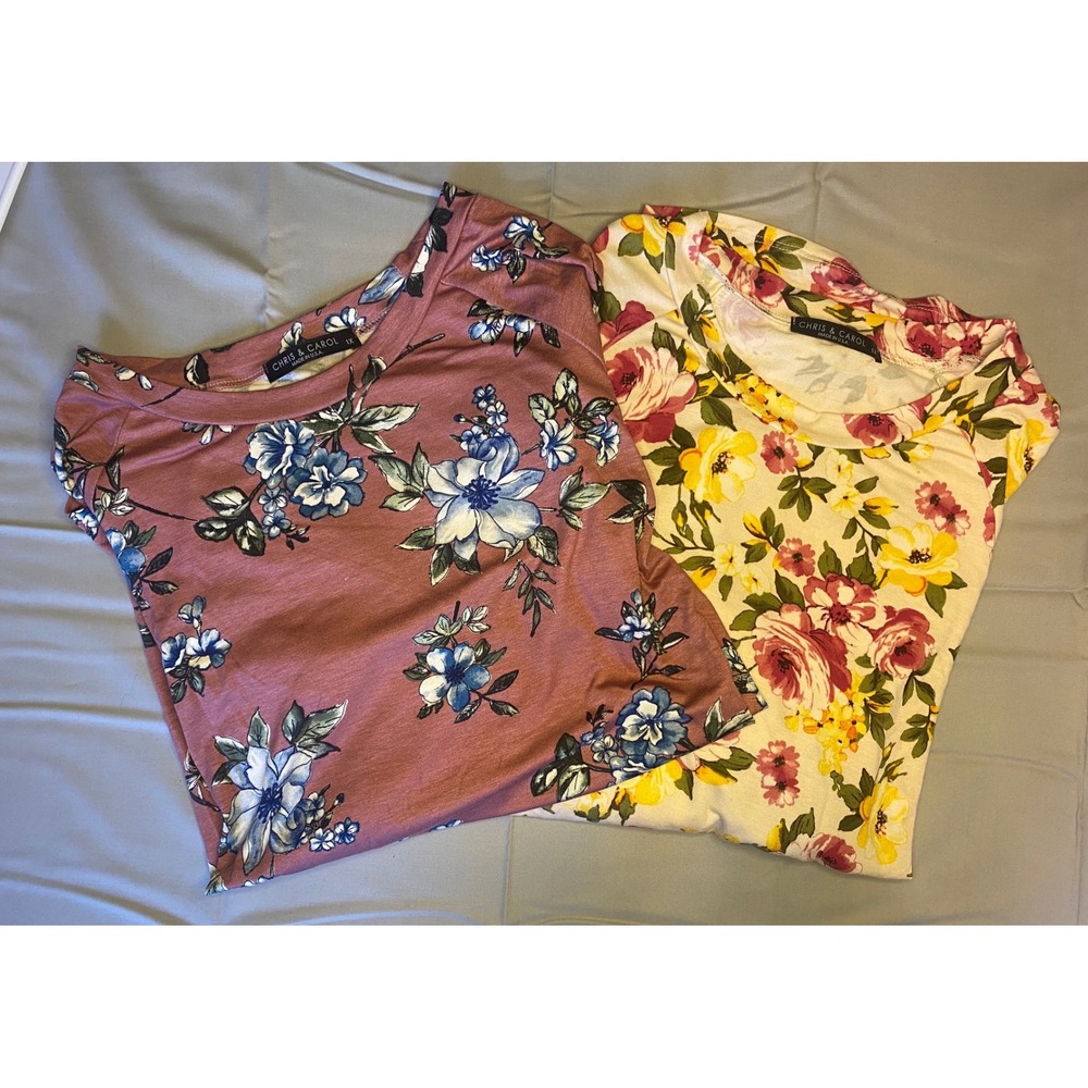 Chris & Carol Floral Tunic Tops Women 1X Multi Color Excellent Bundle 2pk USA